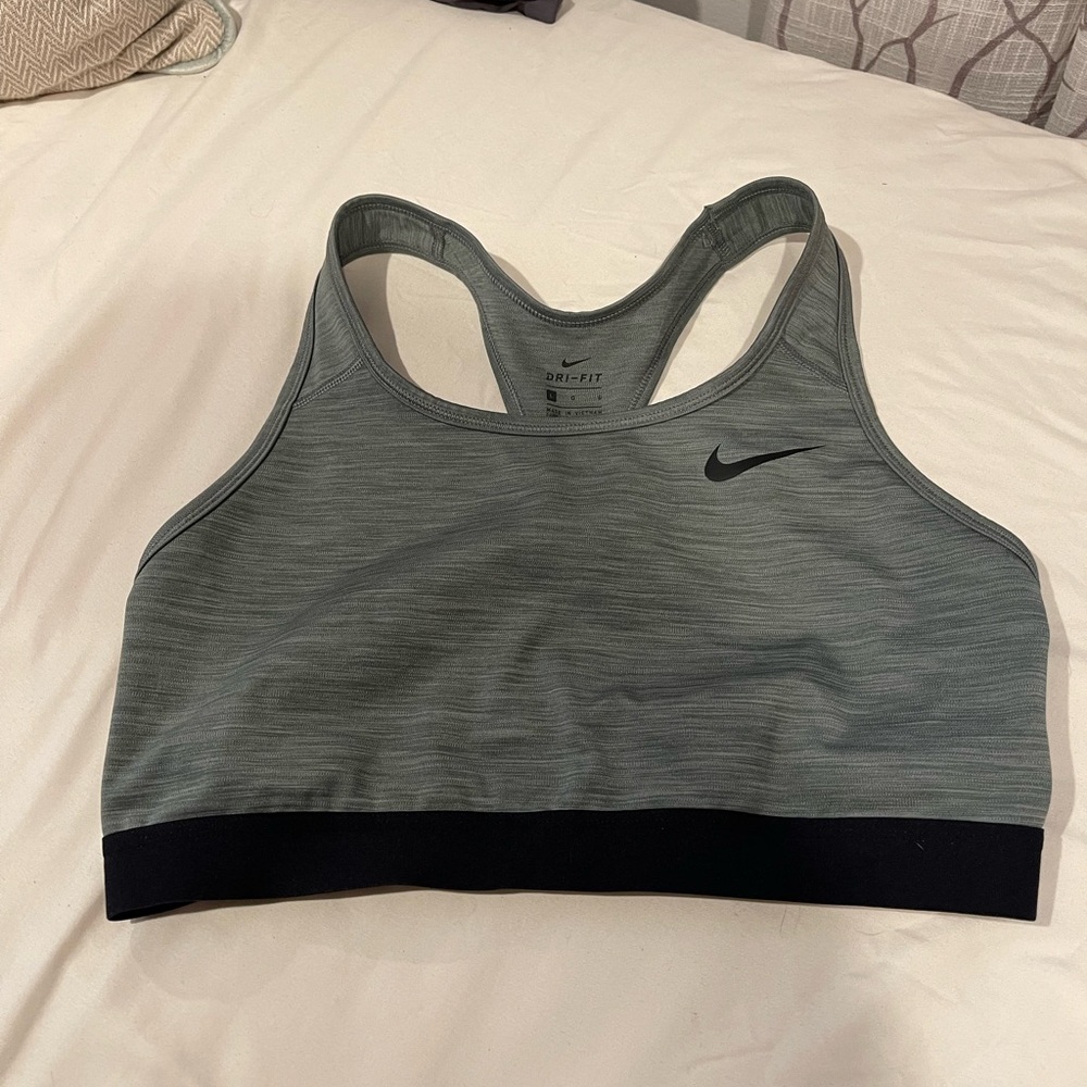 Nike Gray and Black Sports Bra with Racerback Design